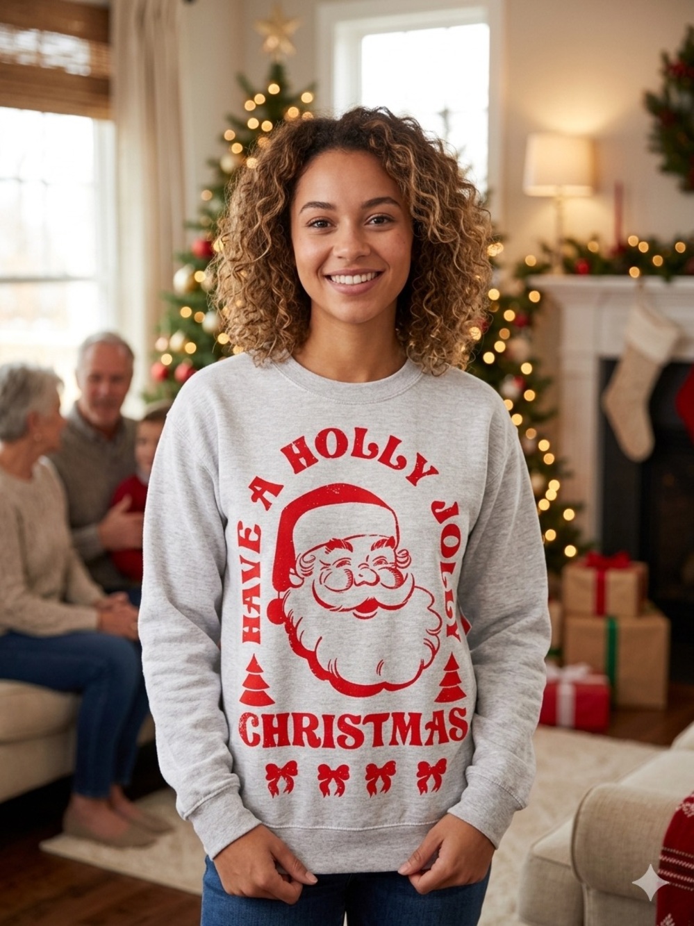 NWT Inspired Culture Retro Santa Holly Jolly Christmas Sweatshirt Size XS